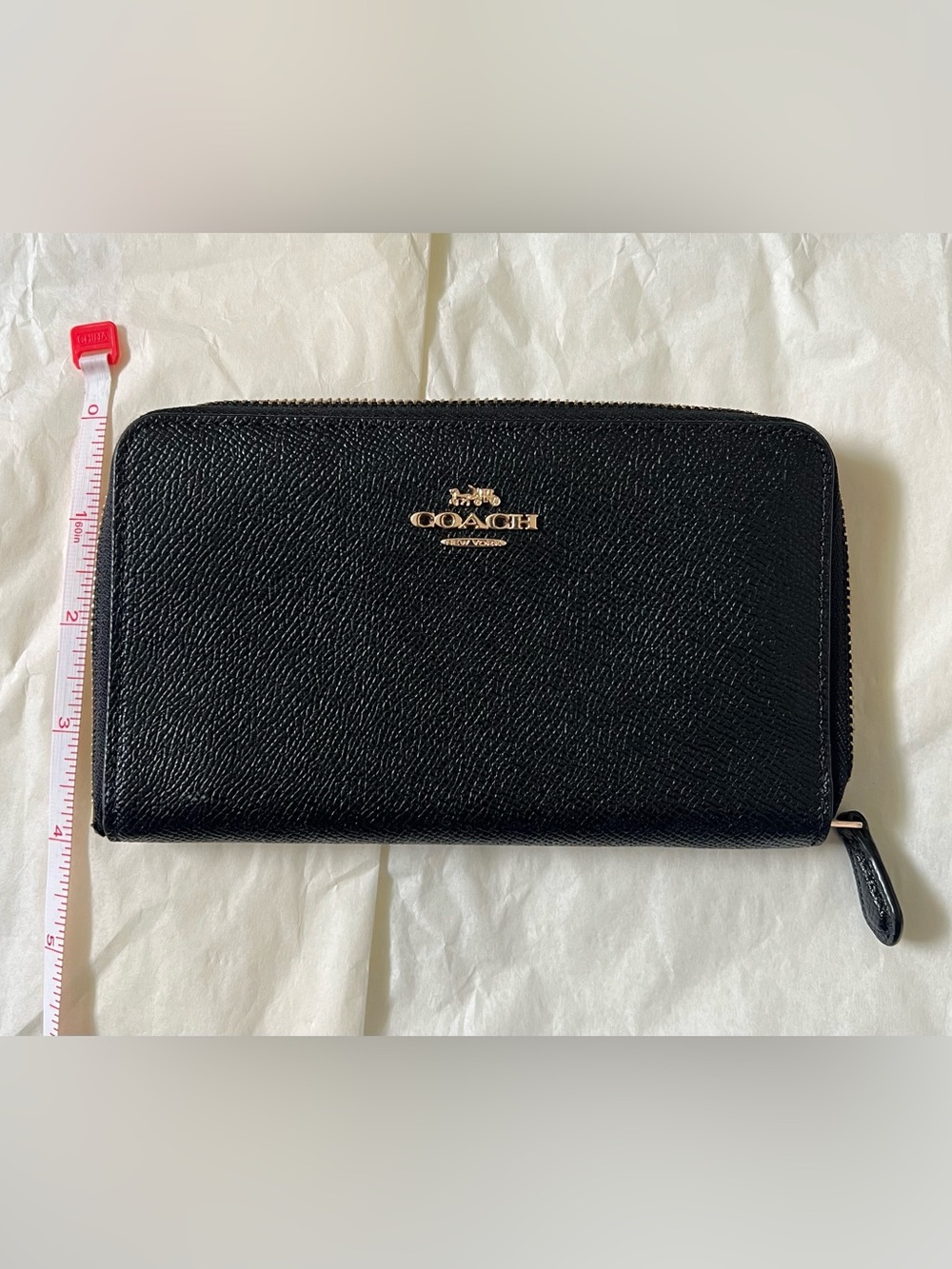 Coach Black Crossgrain Pebble Leather Zip Around Wallet with Gold Hardware - Picture 8 of 9